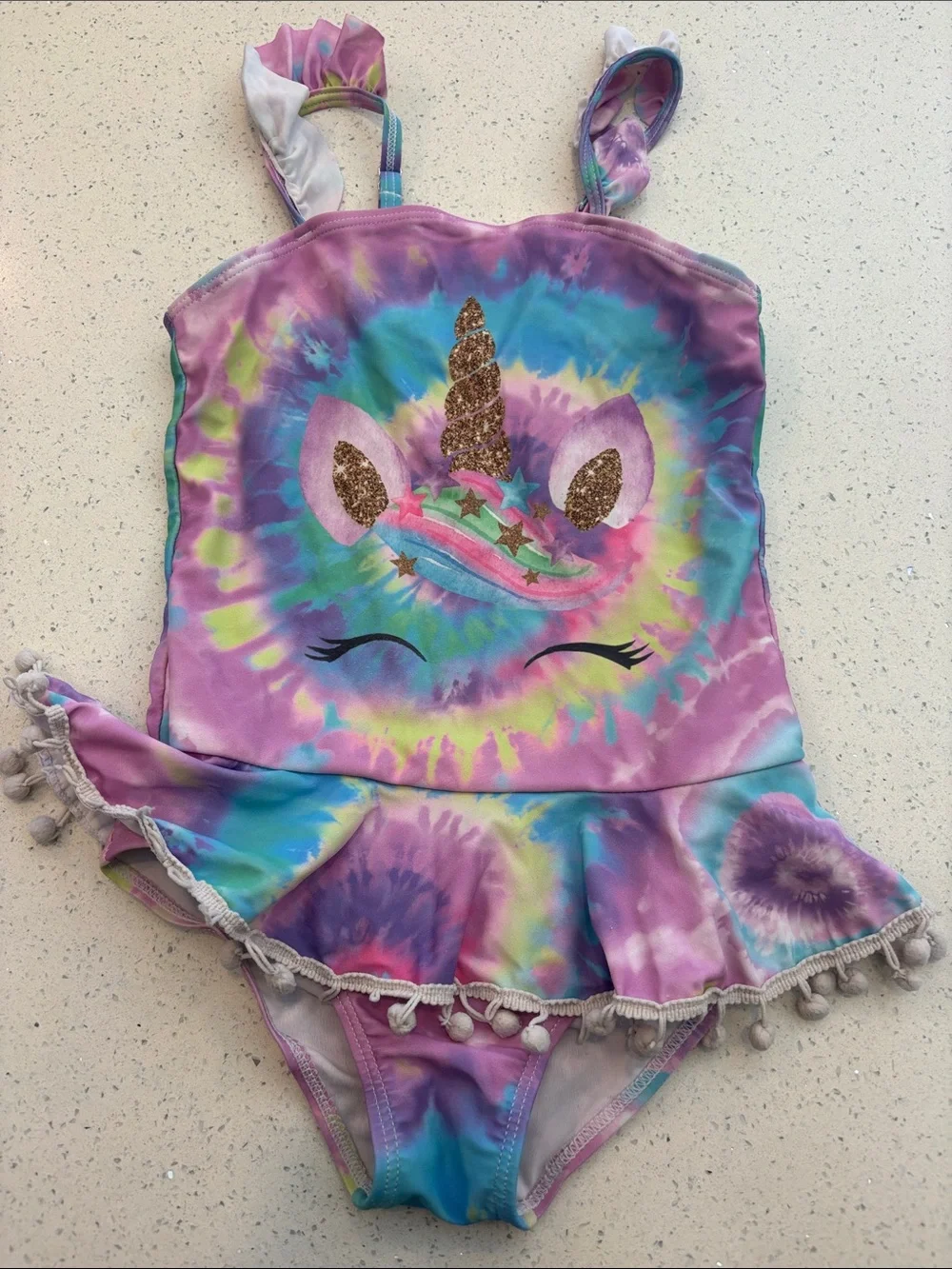 Girls Tie-Dye Unicorn One-Piece Swimsuit with Skirt